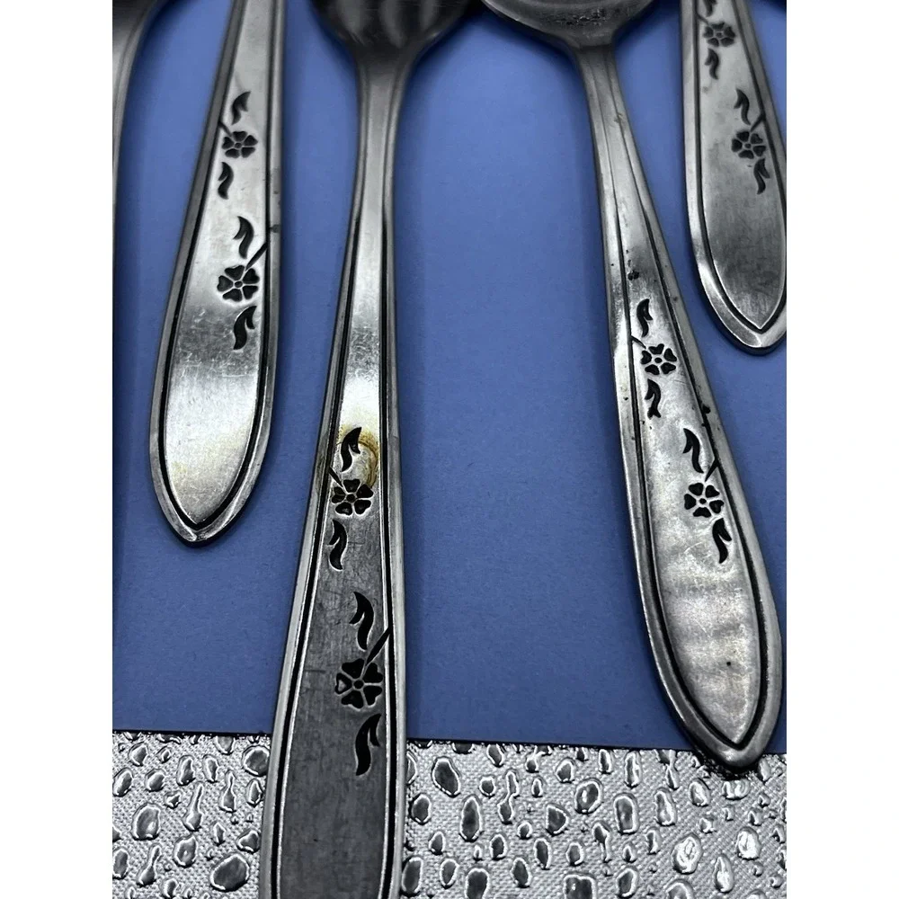 Vintage Imperial Stainless Steel Flatware Flower Dance Korea Lot of 16
